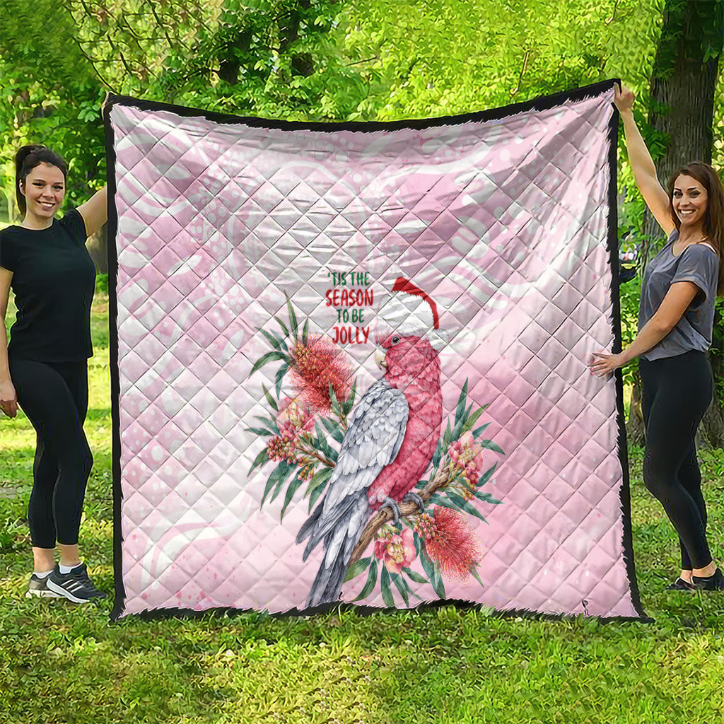 Pink Galah Christmas Australia Quilt Watercolor Painting Aboriginal Art