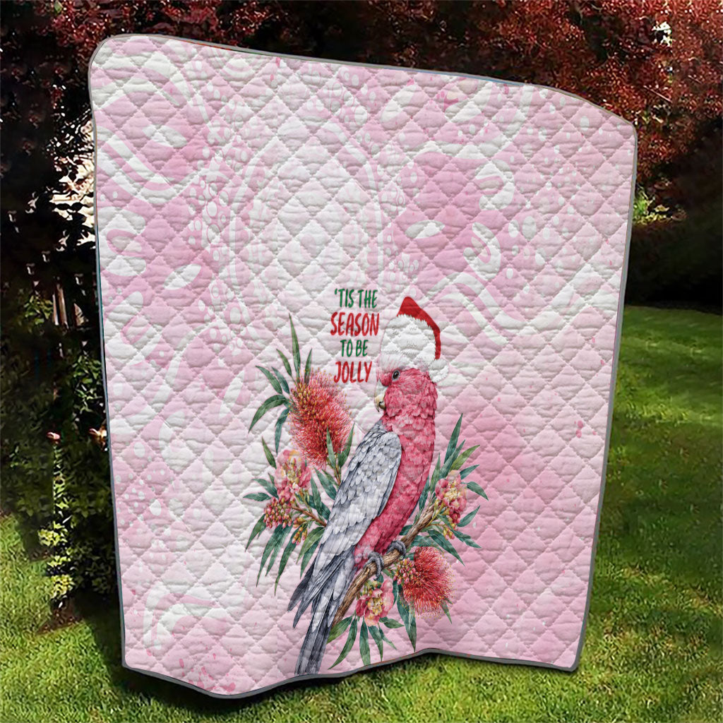Pink Galah Christmas Australia Quilt Watercolor Painting Aboriginal Art