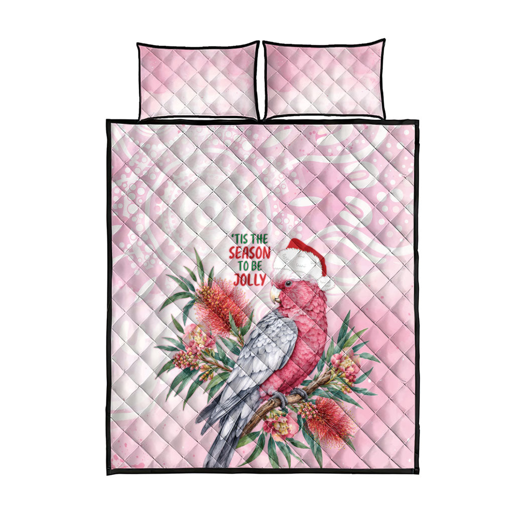 Pink Galah Christmas Australia Quilt Bed Set Watercolor Painting Aboriginal Art