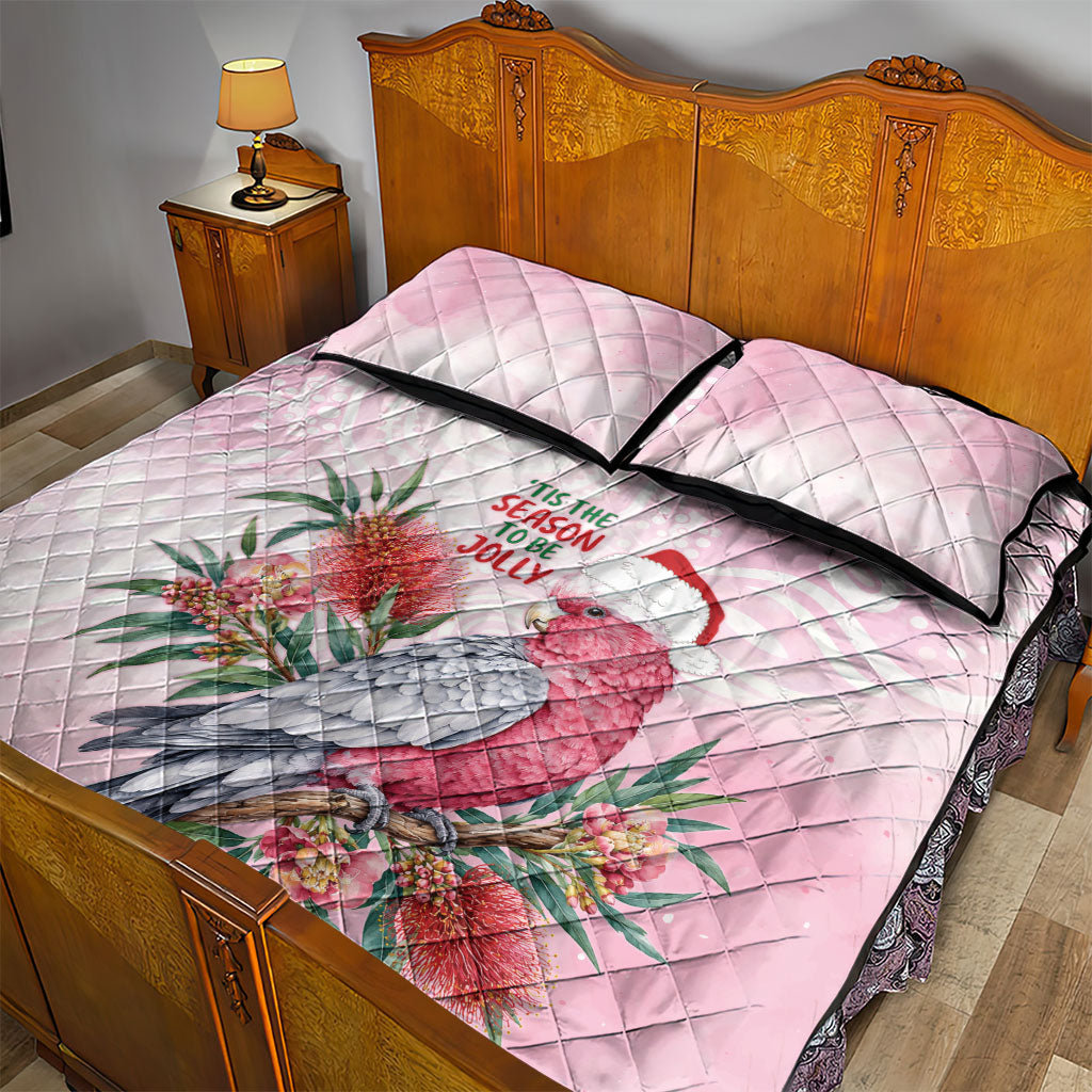 Pink Galah Christmas Australia Quilt Bed Set Watercolor Painting Aboriginal Art