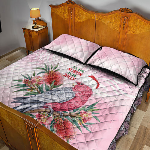 Pink Galah Christmas Australia Quilt Bed Set Watercolor Painting Aboriginal Art