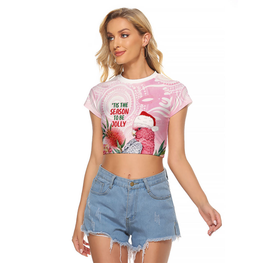 Pink Galah Christmas Australia Raglan Cropped T Shirt Watercolor Painting Aboriginal Art