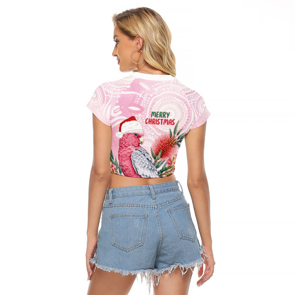 Pink Galah Christmas Australia Raglan Cropped T Shirt Watercolor Painting Aboriginal Art
