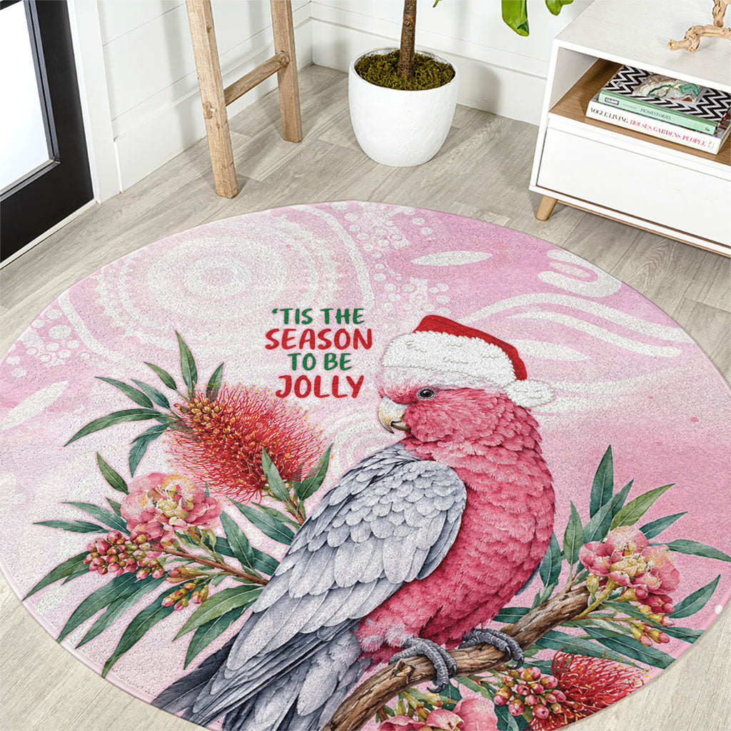 Pink Galah Christmas Australia Round Carpet Watercolor Painting Aboriginal Art