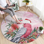 Pink Galah Christmas Australia Round Carpet Watercolor Painting Aboriginal Art