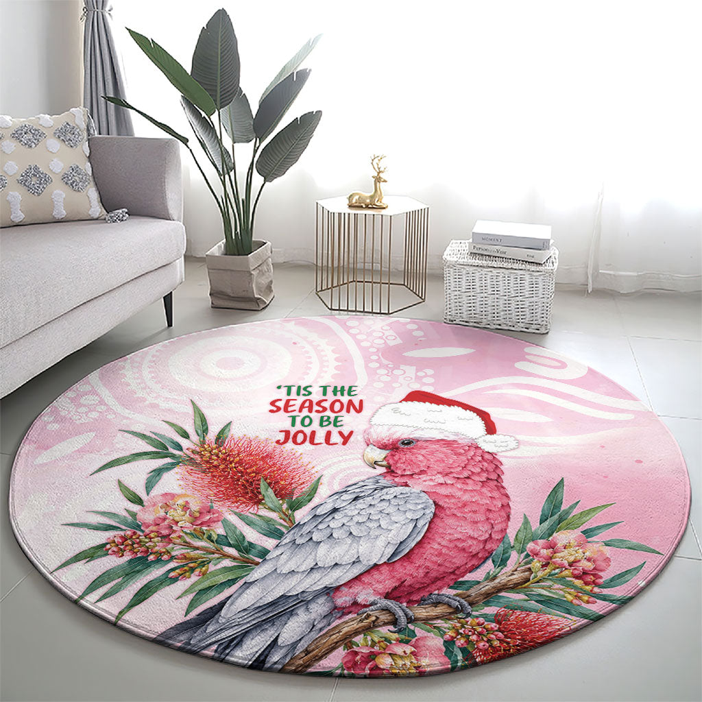 Pink Galah Christmas Australia Round Carpet Watercolor Painting Aboriginal Art