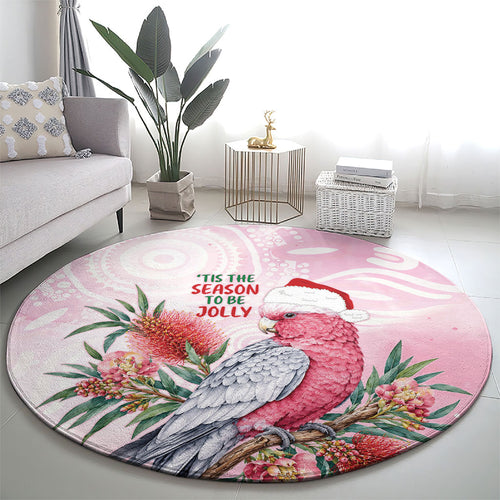 Pink Galah Christmas Australia Round Carpet Watercolor Painting Aboriginal Art