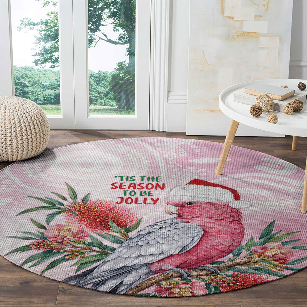 Pink Galah Christmas Australia Round Carpet Watercolor Painting Aboriginal Art