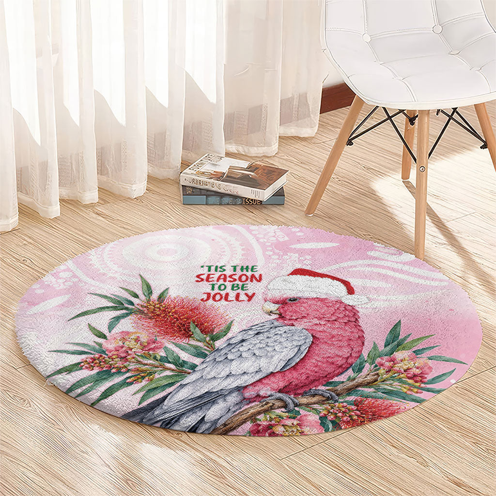 Pink Galah Christmas Australia Round Carpet Watercolor Painting Aboriginal Art
