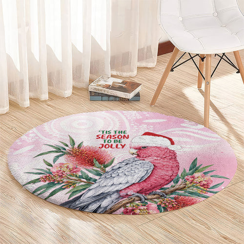 Pink Galah Christmas Australia Round Carpet Watercolor Painting Aboriginal Art