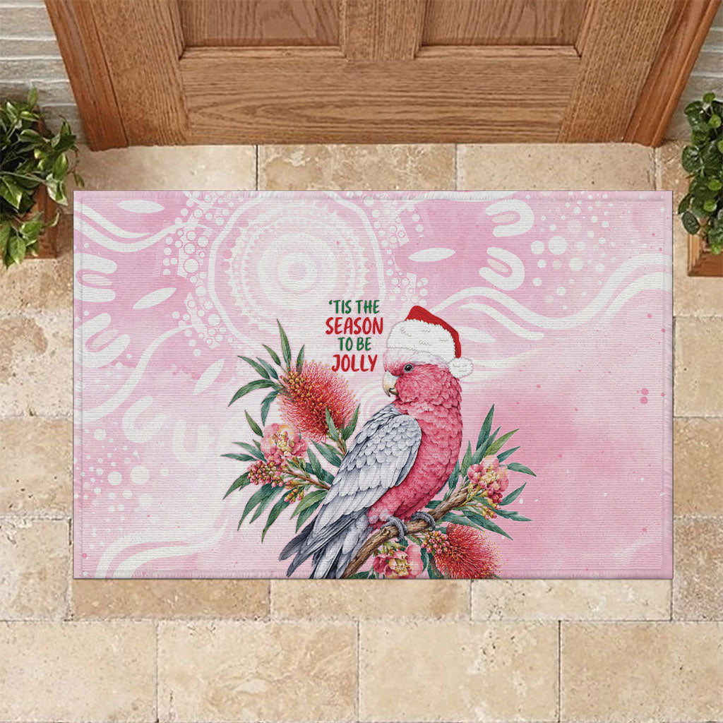 Pink Galah Christmas Australia Rubber Doormat Watercolor Painting Aboriginal Art