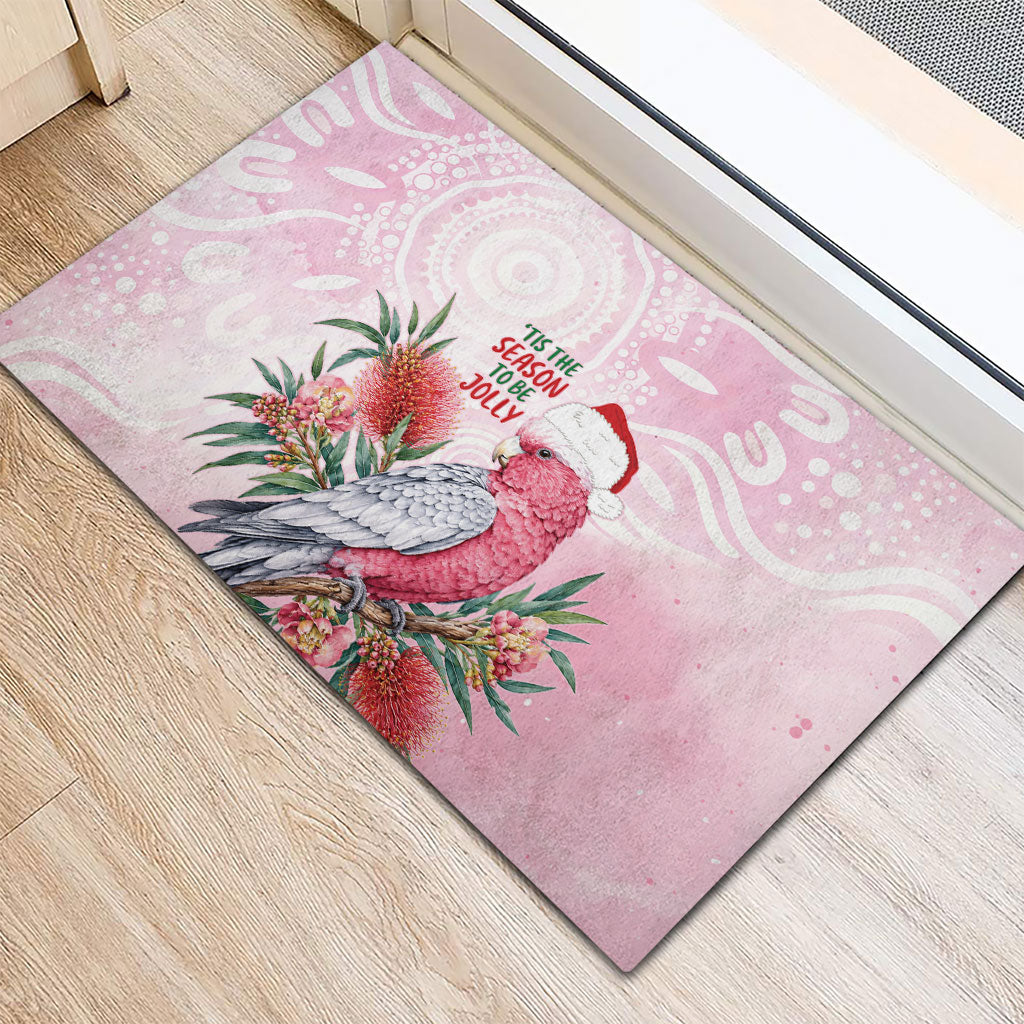 Pink Galah Christmas Australia Rubber Doormat Watercolor Painting Aboriginal Art