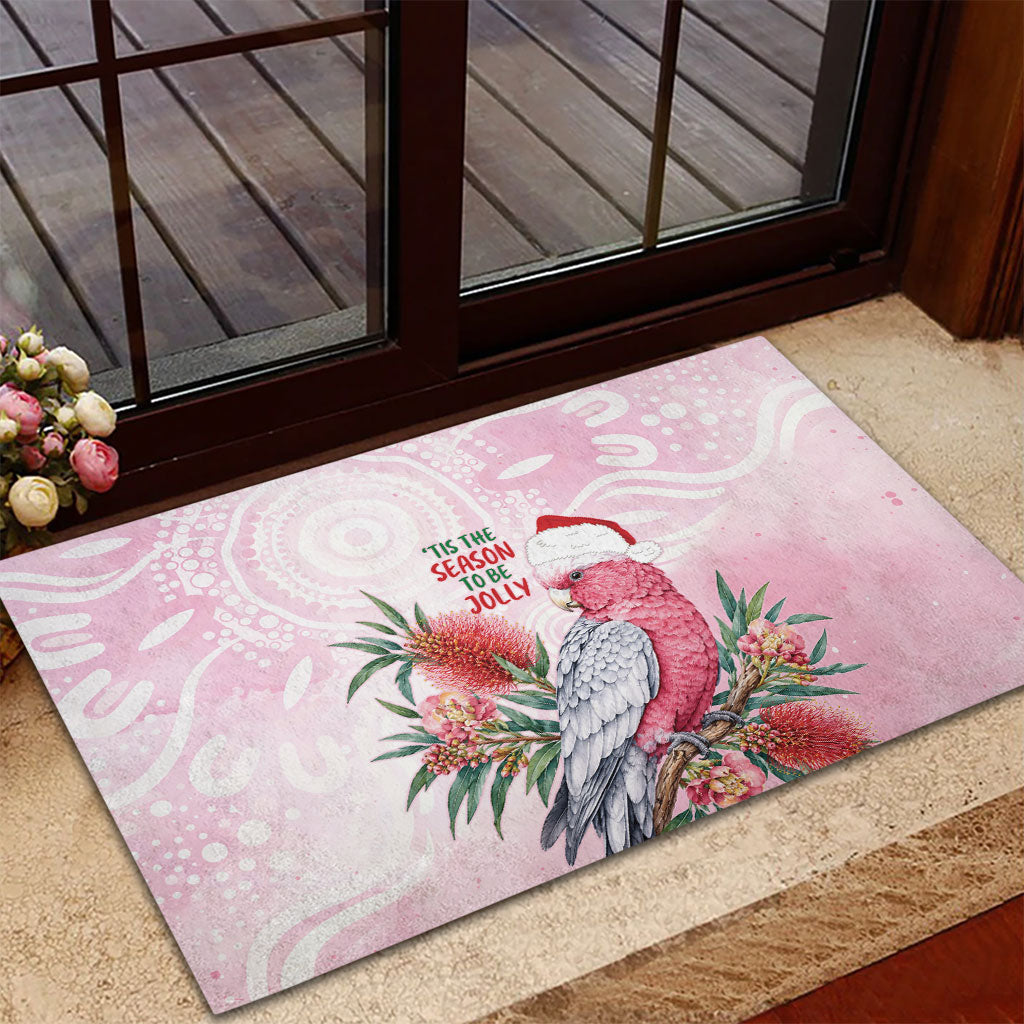 Pink Galah Christmas Australia Rubber Doormat Watercolor Painting Aboriginal Art