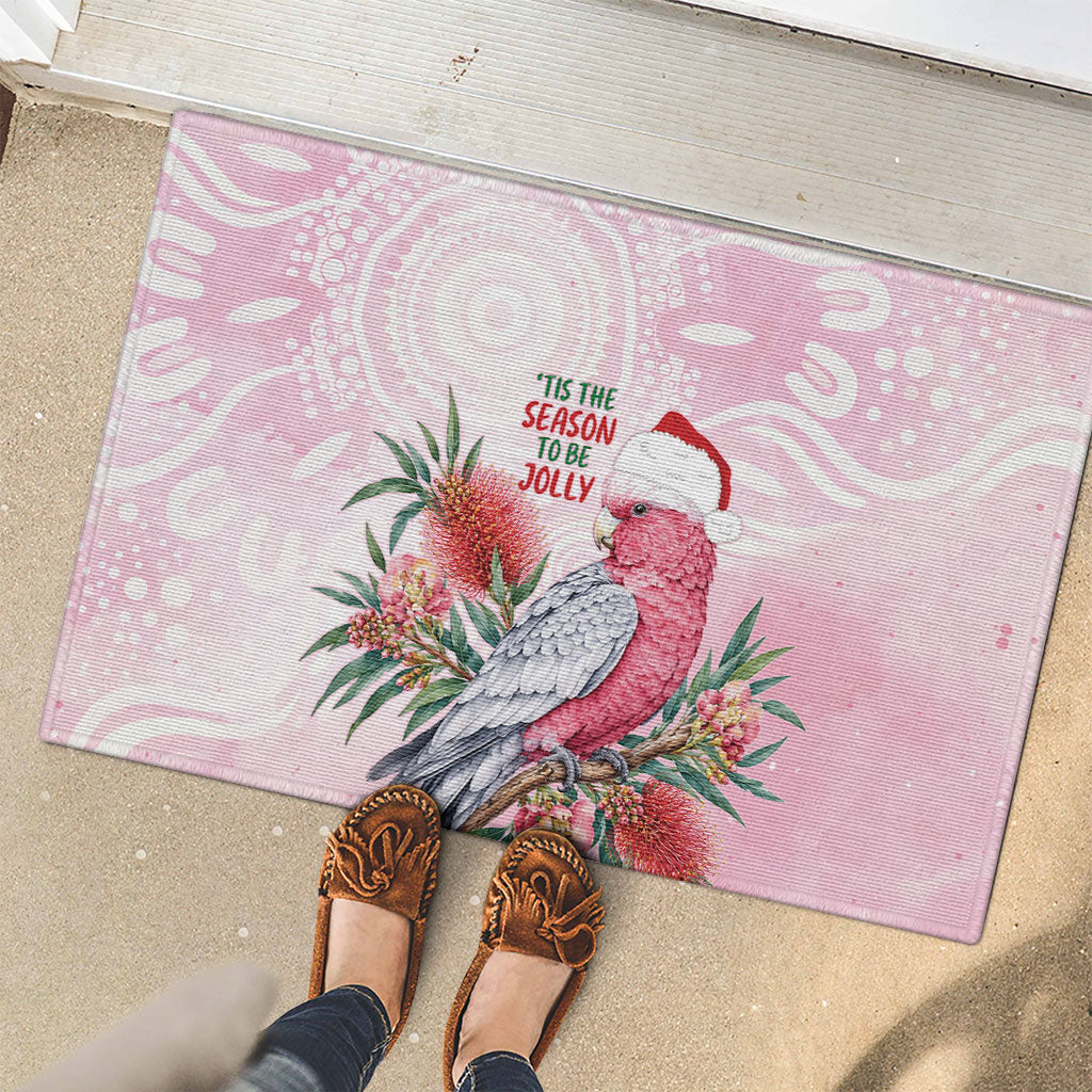 Pink Galah Christmas Australia Rubber Doormat Watercolor Painting Aboriginal Art