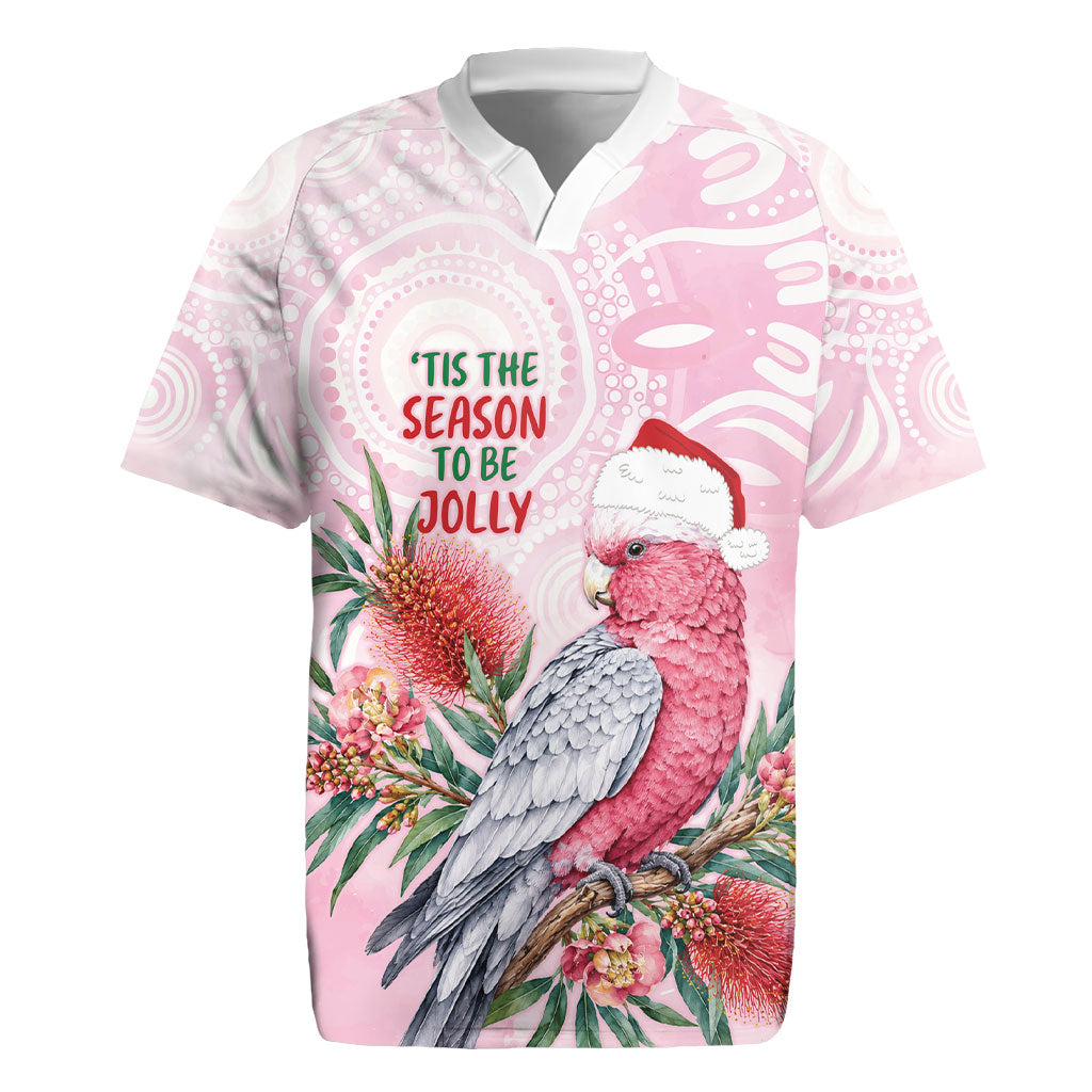Pink Galah Christmas Australia Rugby Jersey Watercolor Painting Aboriginal Art