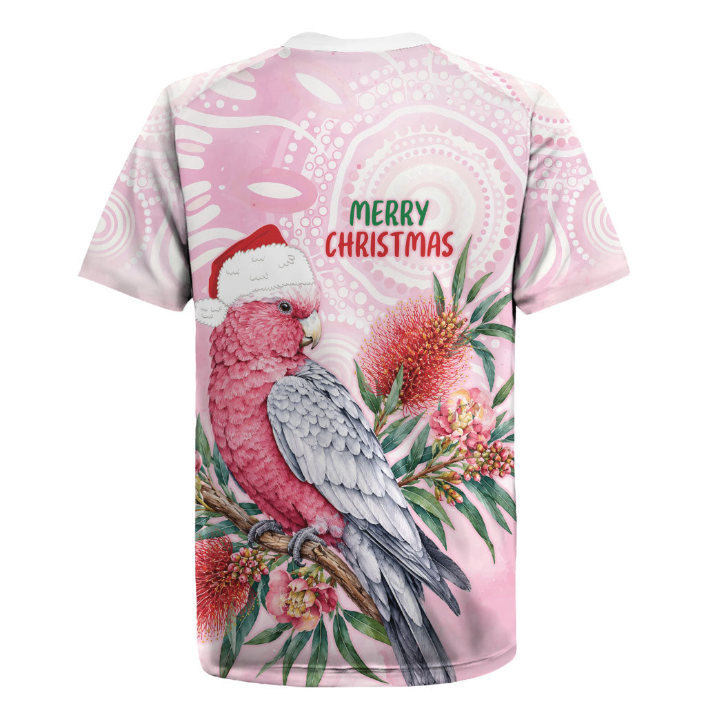 Pink Galah Christmas Australia Rugby Jersey Watercolor Painting Aboriginal Art