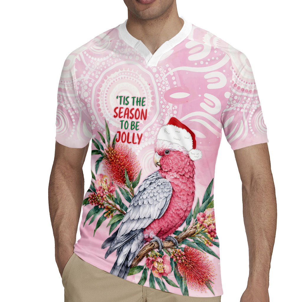 Pink Galah Christmas Australia Rugby Jersey Watercolor Painting Aboriginal Art