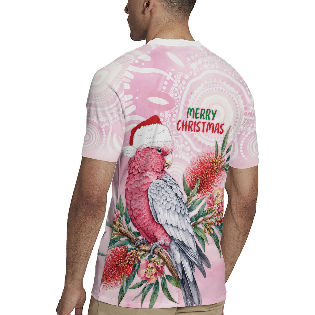 Pink Galah Christmas Australia Rugby Jersey Watercolor Painting Aboriginal Art