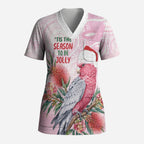 Pink Galah Christmas Australia Scrub Top Watercolor Painting Aboriginal Art
