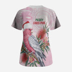 Pink Galah Christmas Australia Scrub Top Watercolor Painting Aboriginal Art