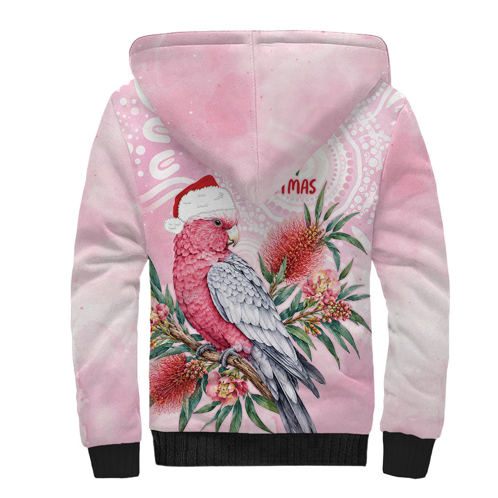 Pink Galah Christmas Australia Sherpa Hoodie Watercolor Painting Aboriginal Art