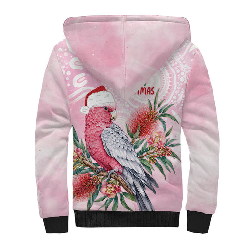 Pink Galah Christmas Australia Sherpa Hoodie Watercolor Painting Aboriginal Art