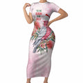 Pink Galah Christmas Australia Short Sleeve Bodycon Dress Watercolor Painting Aboriginal Art