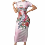 Pink Galah Christmas Australia Short Sleeve Bodycon Dress Watercolor Painting Aboriginal Art