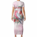 Pink Galah Christmas Australia Short Sleeve Bodycon Dress Watercolor Painting Aboriginal Art