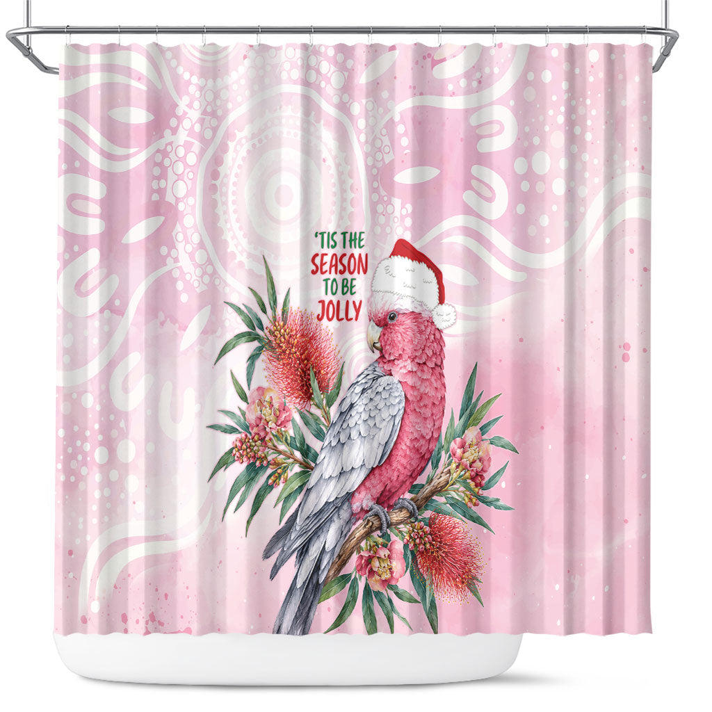 Pink Galah Christmas Australia Shower Curtain Watercolor Painting Aboriginal Art