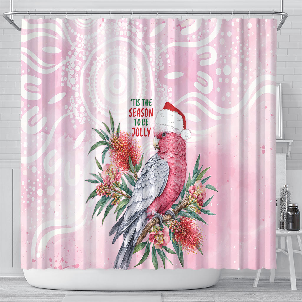 Pink Galah Christmas Australia Shower Curtain Watercolor Painting Aboriginal Art