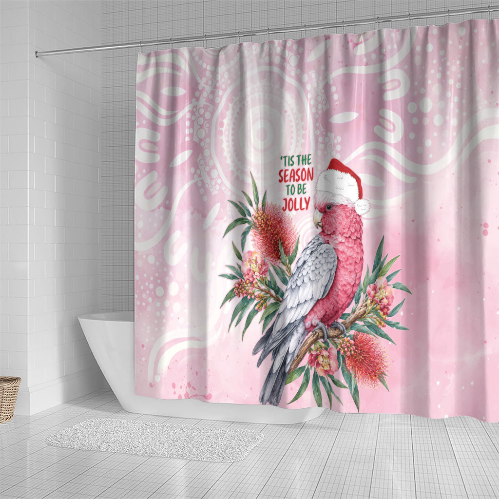 Pink Galah Christmas Australia Shower Curtain Watercolor Painting Aboriginal Art