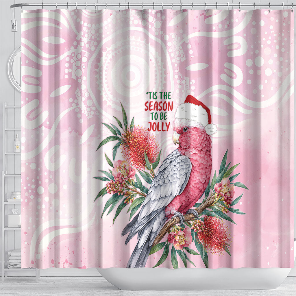 Pink Galah Christmas Australia Shower Curtain Watercolor Painting Aboriginal Art