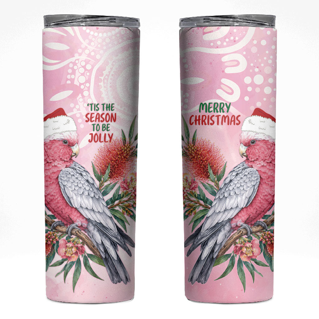 Pink Galah Christmas Australia Skinny Tumbler Watercolor Painting Aboriginal Art
