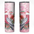 Pink Galah Christmas Australia Skinny Tumbler Watercolor Painting Aboriginal Art