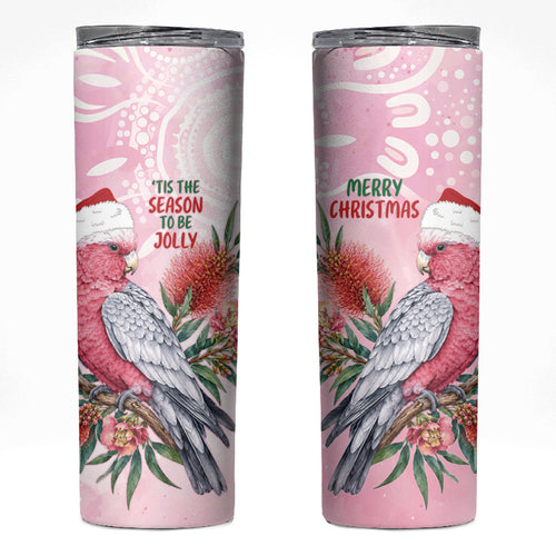 Pink Galah Christmas Australia Skinny Tumbler Watercolor Painting Aboriginal Art
