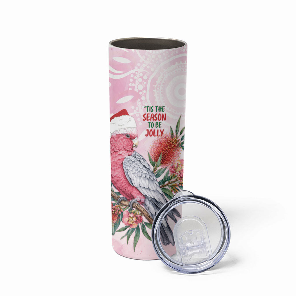 Pink Galah Christmas Australia Skinny Tumbler Watercolor Painting Aboriginal Art