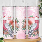 Pink Galah Christmas Australia Skinny Tumbler Watercolor Painting Aboriginal Art