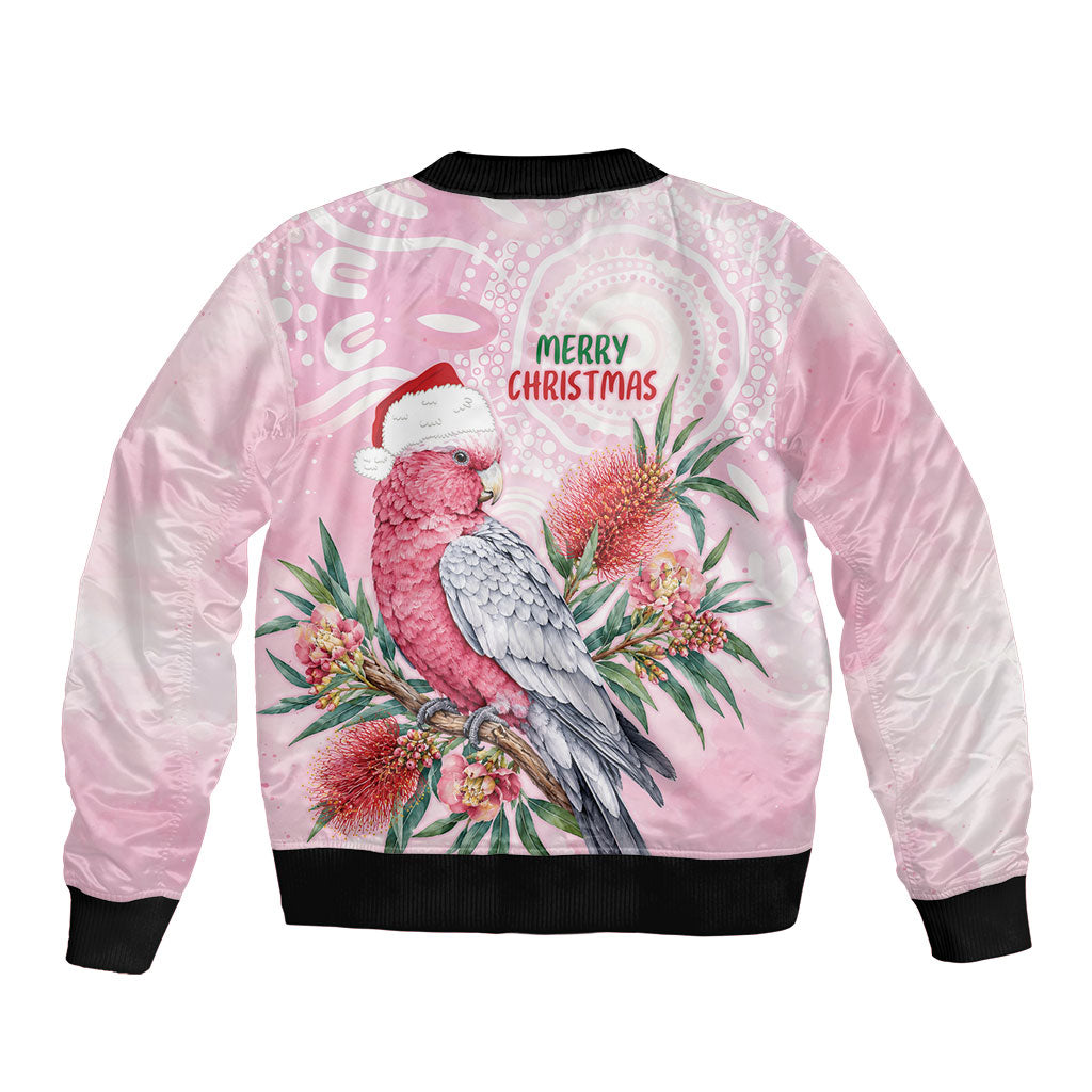 Pink Galah Christmas Australia Sleeve Zip Bomber Jacket Watercolor Painting Aboriginal Art