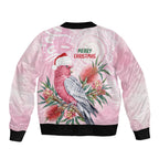 Pink Galah Christmas Australia Sleeve Zip Bomber Jacket Watercolor Painting Aboriginal Art