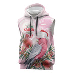 Pink Galah Christmas Australia Sleeveless Hoodie Watercolor Painting Aboriginal Art