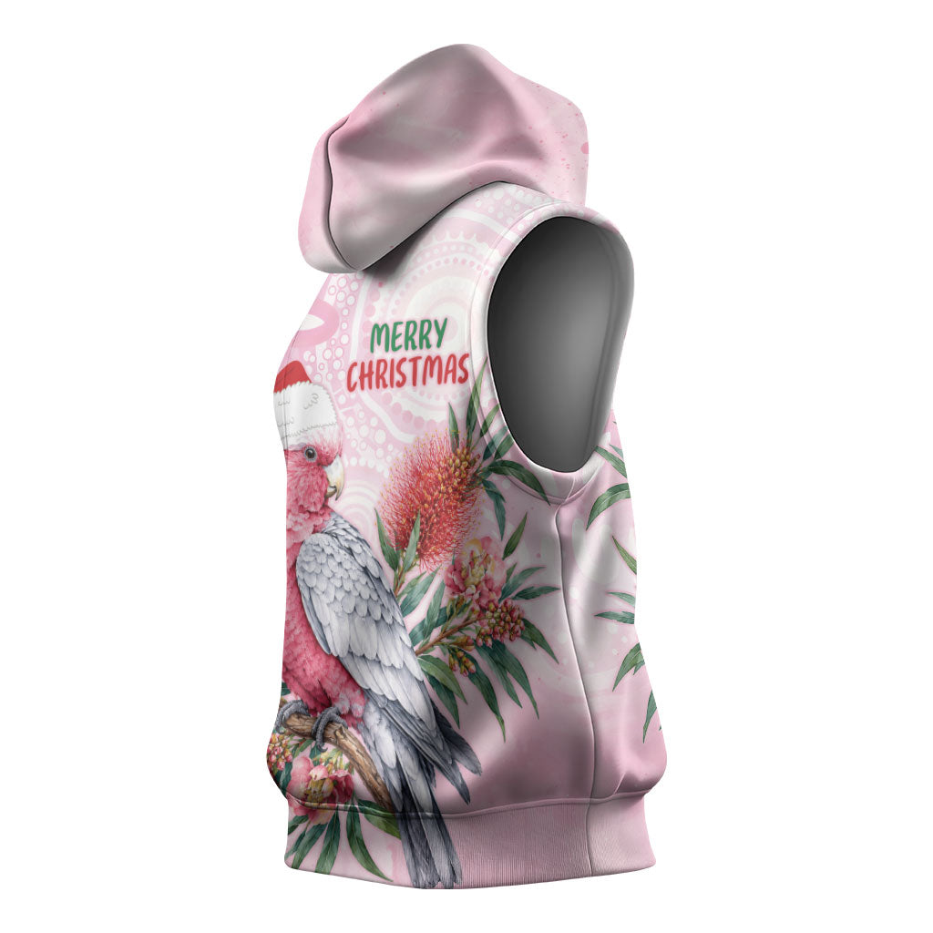 Pink Galah Christmas Australia Sleeveless Hoodie Watercolor Painting Aboriginal Art