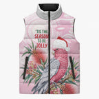 Pink Galah Christmas Australia Sleeveless Puffer Jacket Watercolor Painting Aboriginal Art