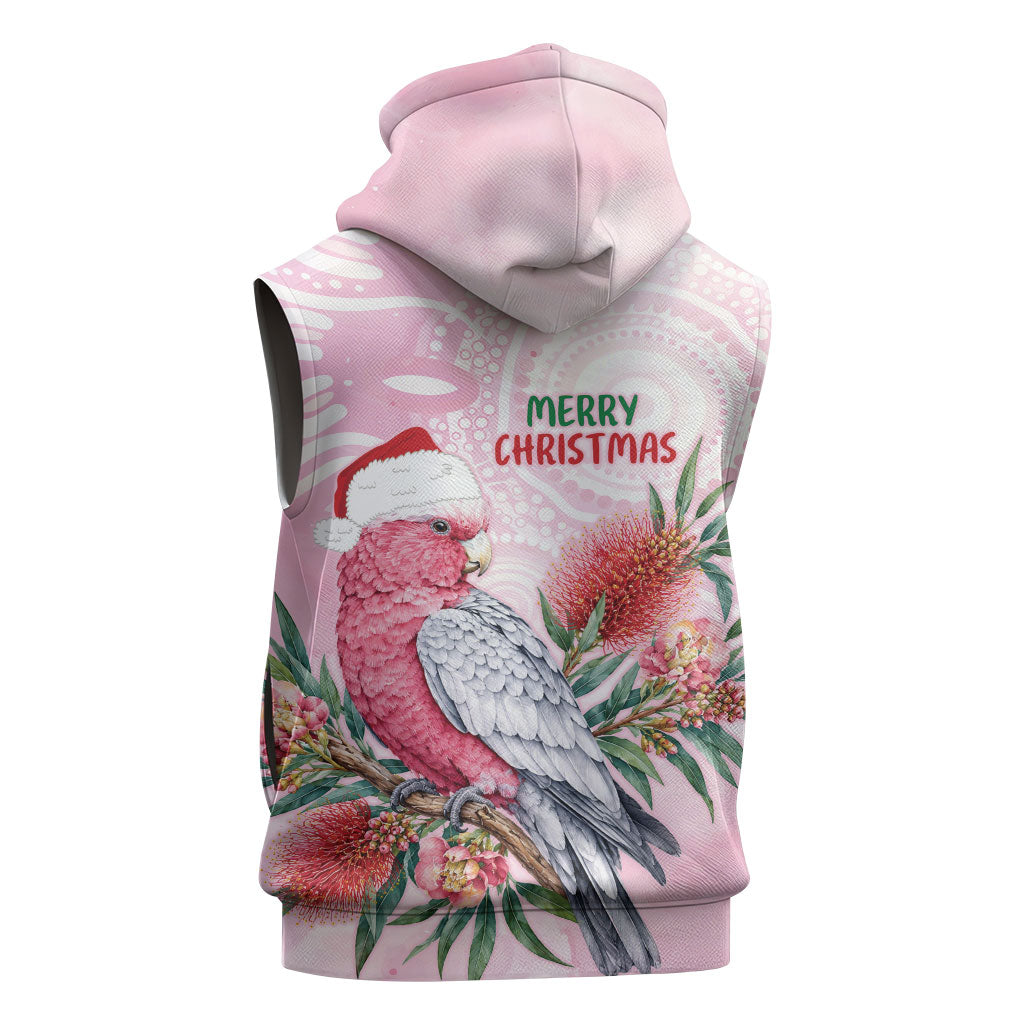 Pink Galah Christmas Australia Sleeveless Zip Hoodie Watercolor Painting Aboriginal Art