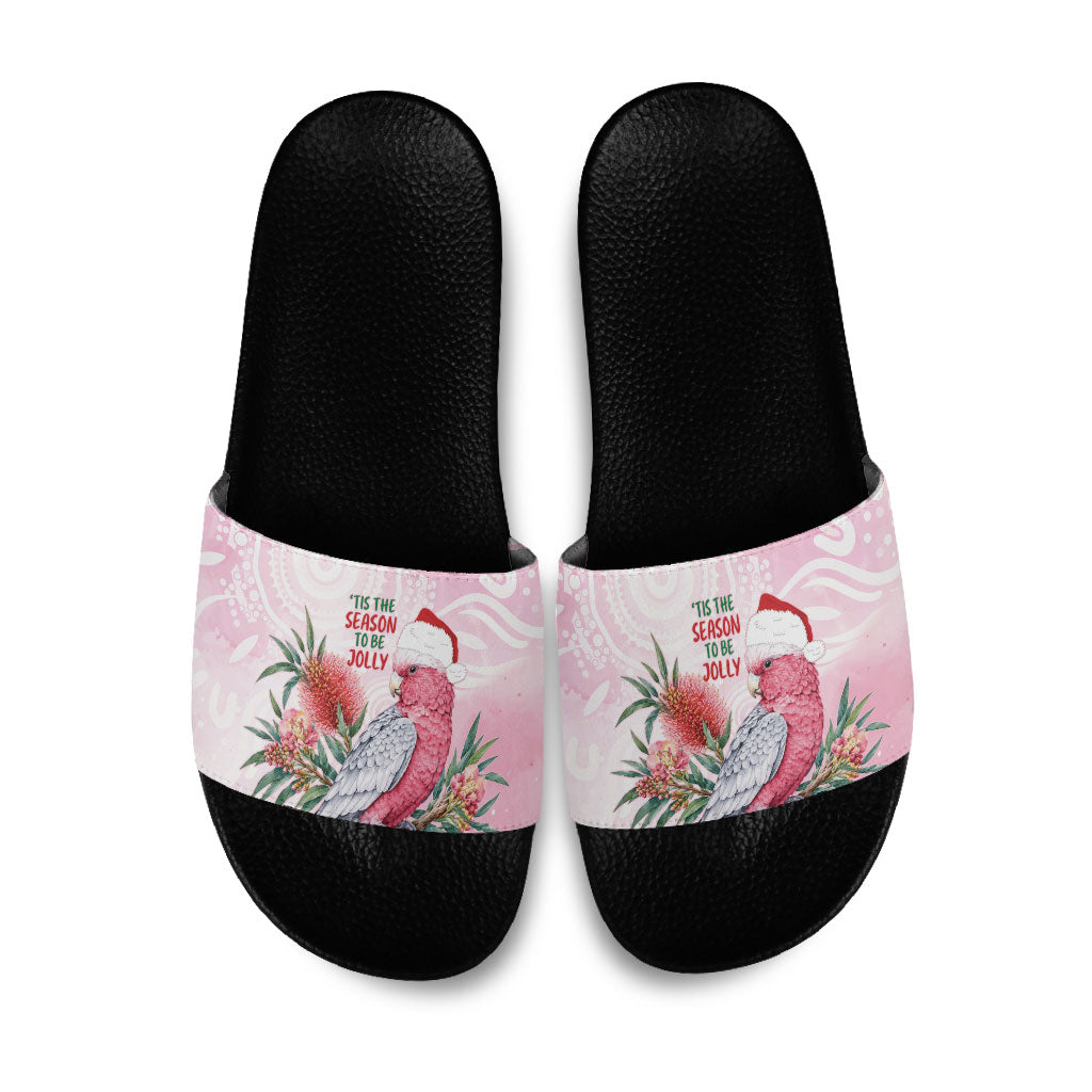 Pink Galah Christmas Australia Slide Sandals Watercolor Painting Aboriginal Art