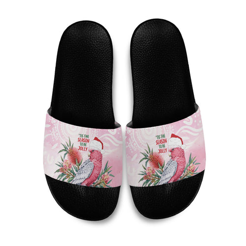 Pink Galah Christmas Australia Slide Sandals Watercolor Painting Aboriginal Art