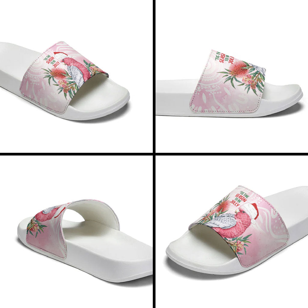 Pink Galah Christmas Australia Slide Sandals Watercolor Painting Aboriginal Art