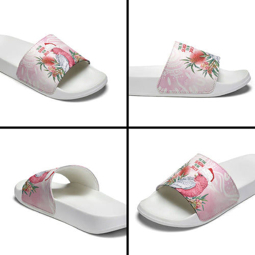 Pink Galah Christmas Australia Slide Sandals Watercolor Painting Aboriginal Art