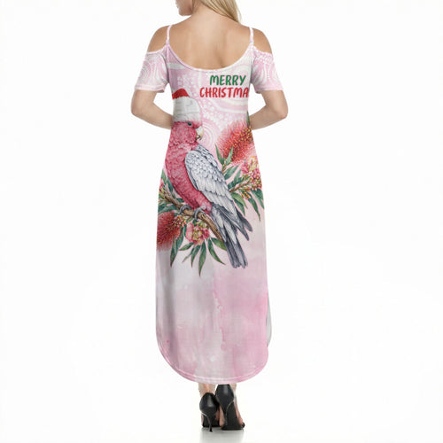 Pink Galah Christmas Australia Summer Maxi Dress Watercolor Painting Aboriginal Art
