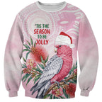 Pink Galah Christmas Australia Sweatshirt Watercolor Painting Aboriginal Art